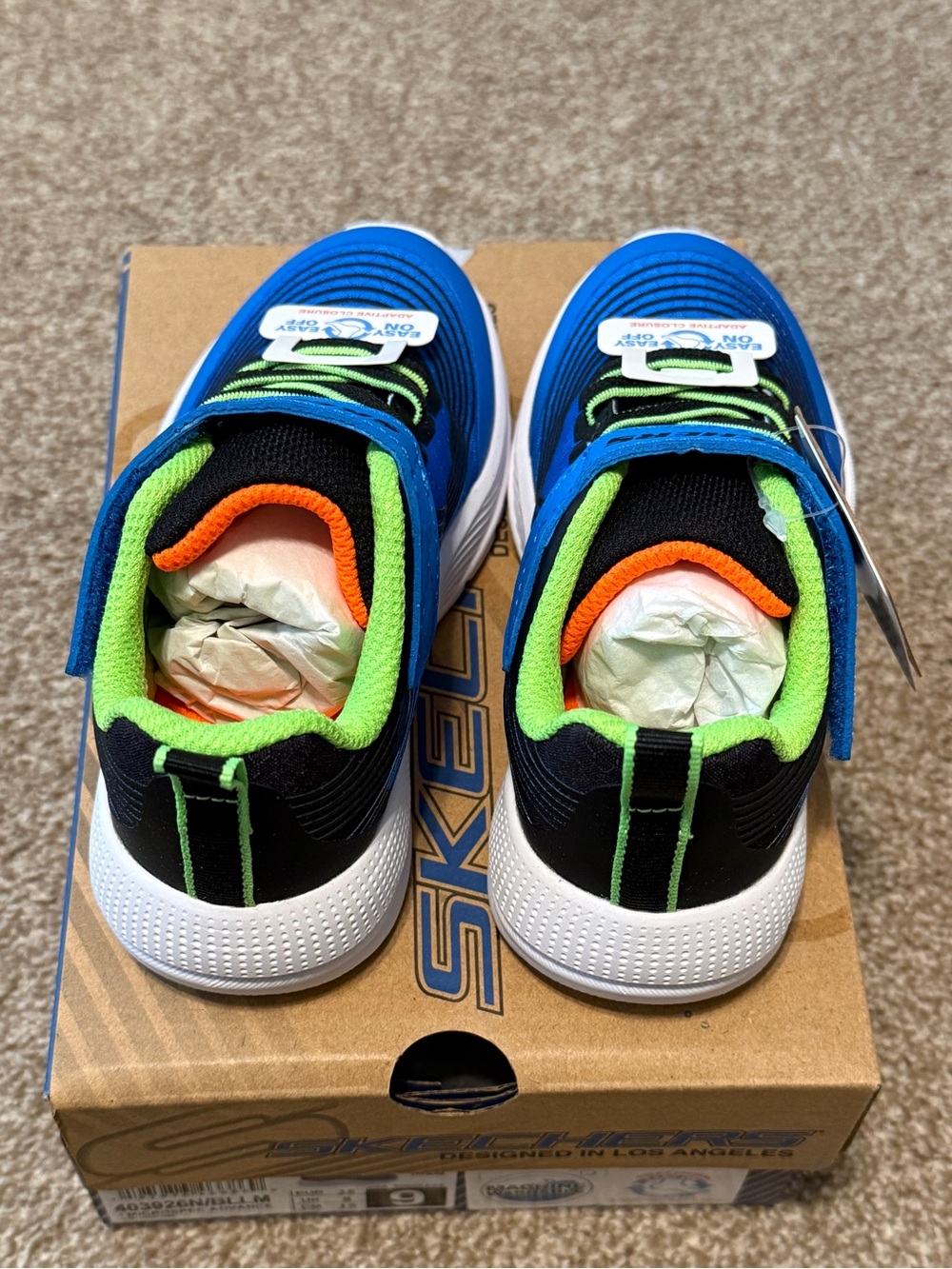 Size 9 Skechers Microspec Advance Toddler Boys Sneakers, BNIB, Blue/Lime 403926N - Picture 2 of 7